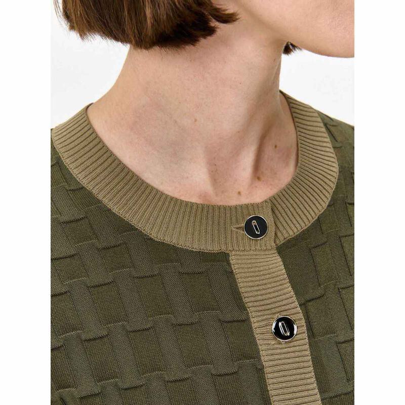 Veronika Maine Olive Textured Contrast Cardigan image number 2